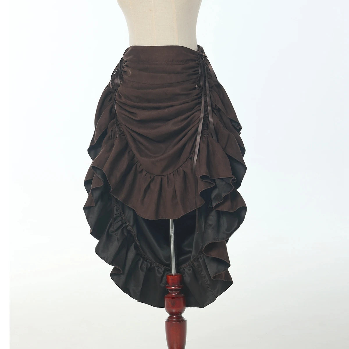 Pirate Medieval Drawstring High Low Skirt Ruffles Women Halloween Costume Brown pirate skirt sold by Poopy and Poops General Pet Store poppyandpoops.ca