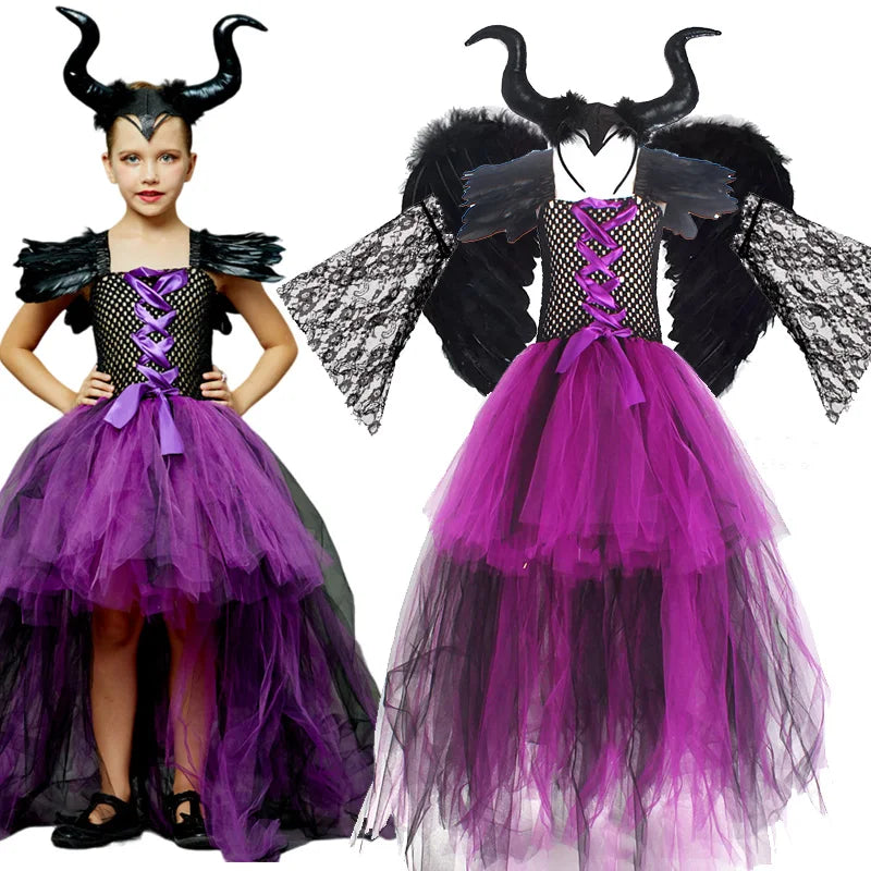 Girls Purple Devil Queen Tutu Halloween Costume Witch Set B2 sold by Poopy and Poops General Pet Store poppyandpoops.ca