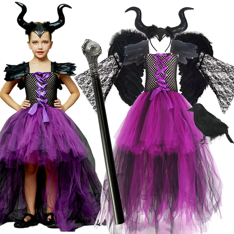Girls Purple Devil Queen Tutu Halloween Costume Witch Set B3 sold by Poopy and Poops General Pet Store poppyandpoops.ca