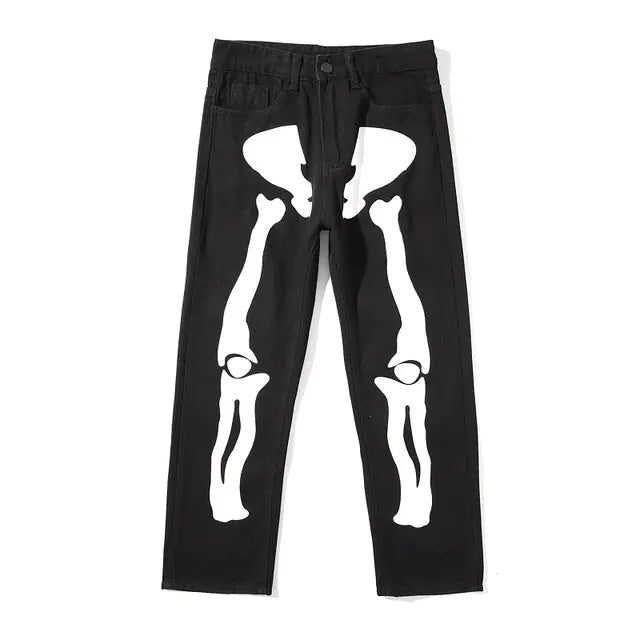 Wide Leg Skeleton Print Jeans Black Extra Large sold by Poopy and Poops General Pet Store poppyandpoops.ca
