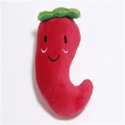 Mushroom Food Plush Squeaking Pet Toy Red Chili sold by Poopy and Poops General Pet Store poppyandpoops.ca