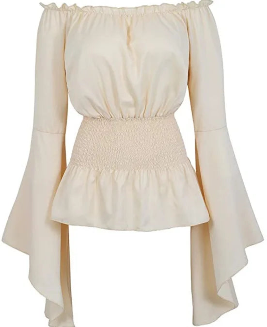 Women Off Shoulder Sleeves Shirt Steampunk Pirate Medieval Halloween Costume Beige sold by Poopy and Poops General Pet Store poppyandpoops.ca