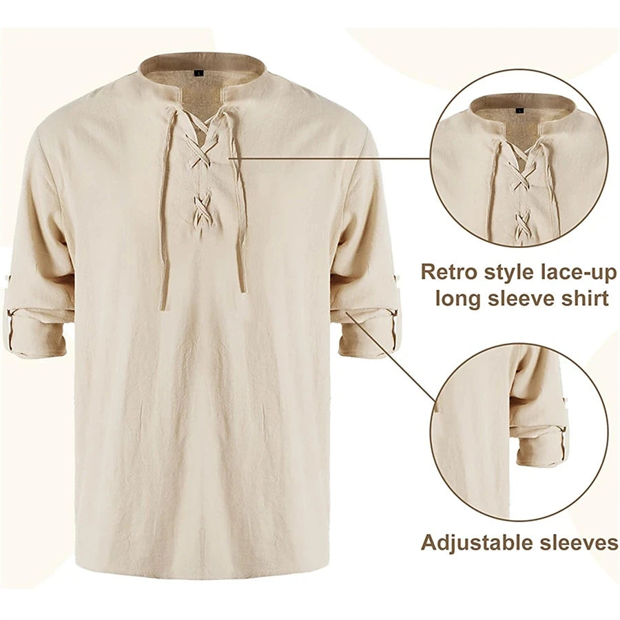 Medieval Renaissance Pants Outfits Waist Belt Shirt Arm Guards Pirate Men's Halloween Costume Khaki Top sold by Poopy and Poops General Pet Store poppyandpoops.ca