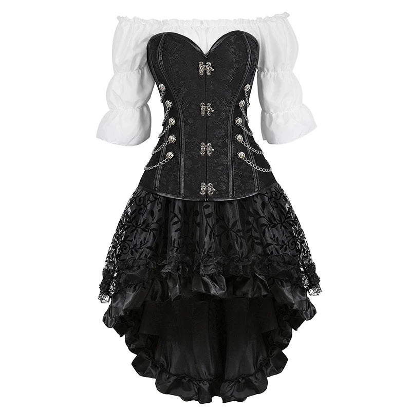Black Steampunk Women's Pirate Corset Dresses Halloween Costume Burgundy sold by Poopy and Poops General Pet Store poppyandpoops.ca
