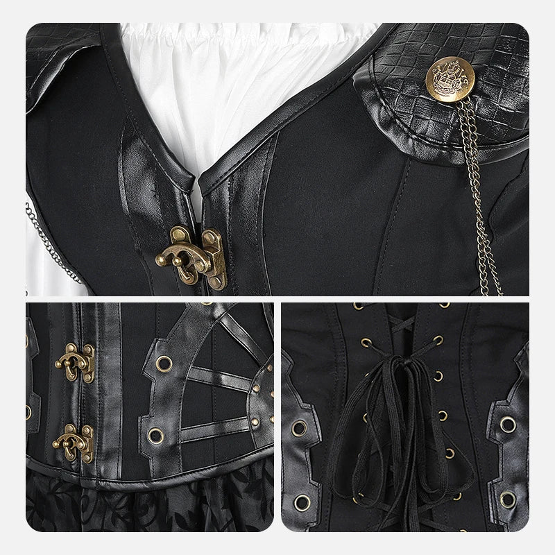 Black Steampunk Women's Pirate Corset Dresses Halloween Costume sold by Poopy and Poops General Pet Store poppyandpoops.ca