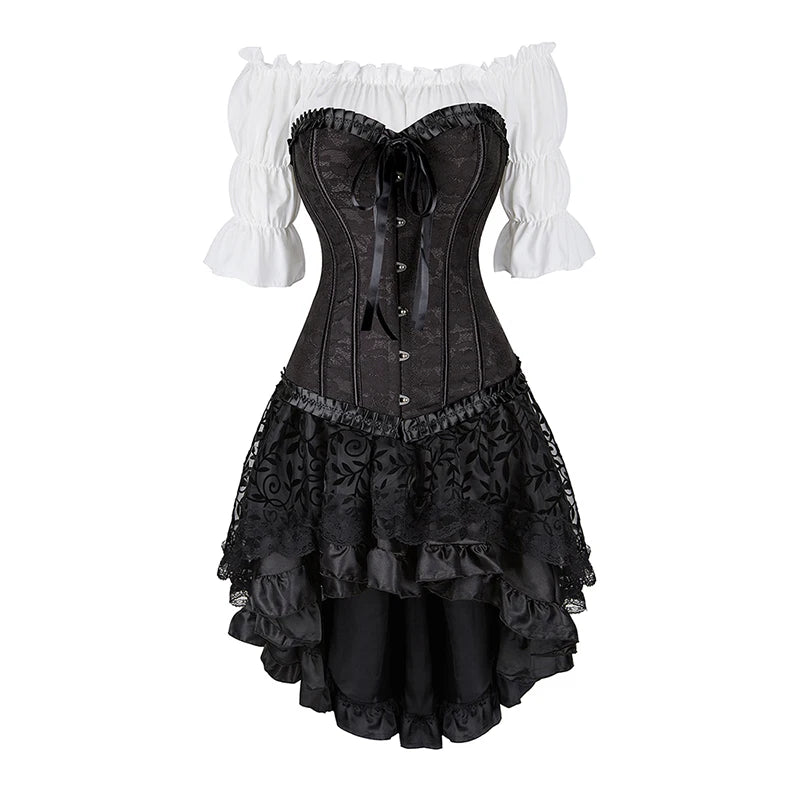 Black Steampunk Women's Pirate Corset Dresses Halloween Costume Deep Purple sold by Poopy and Poops General Pet Store poppyandpoops.ca