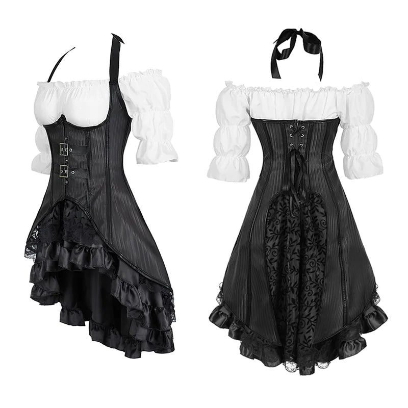 Black Steampunk Women's Pirate Corset Dresses Halloween Costume Black dovetail sold by Poopy and Poops General Pet Store poppyandpoops.ca