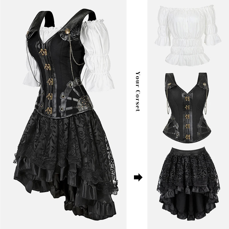Black Steampunk Women's Pirate Corset Dresses Halloween Costume sold by Poopy and Poops General Pet Store poppyandpoops.ca