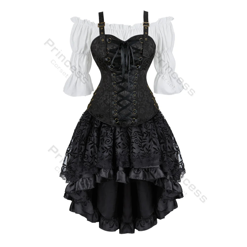 Black Steampunk Women's Pirate Corset Dresses Halloween Costume black dress 9 sold by Poopy and Poops General Pet Store poppyandpoops.ca