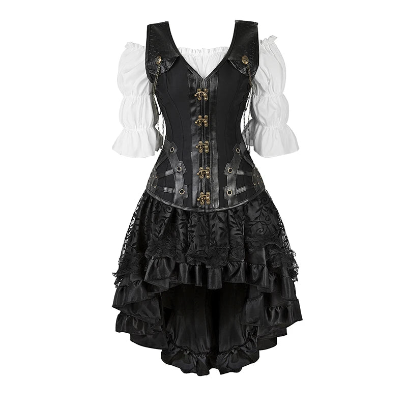 Black Steampunk Women's Pirate Corset Dresses Halloween Costume sold by Poopy and Poops General Pet Store poppyandpoops.ca