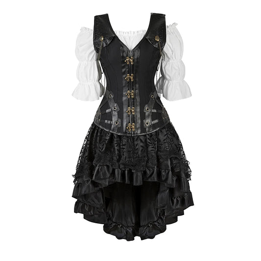 Black Steampunk Women's Pirate Corset Dresses Halloween Costume sold by Poopy and Poops General Pet Store poppyandpoops.ca