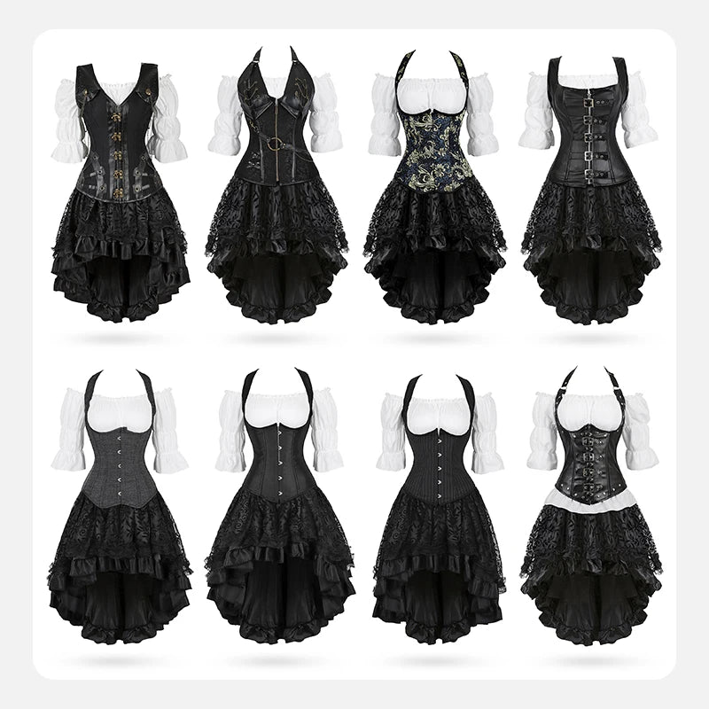 Black Steampunk Women's Pirate Corset Dresses Halloween Costume sold by Poopy and Poops General Pet Store poppyandpoops.ca