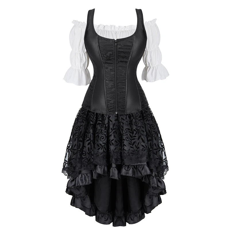 Black Steampunk Women's Pirate Corset Dresses Halloween Costume Champagne sold by Poopy and Poops General Pet Store poppyandpoops.ca