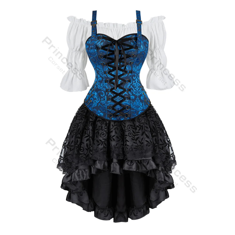 Black Steampunk Women's Pirate Corset Dresses Halloween Costume blue dress sold by Poopy and Poops General Pet Store poppyandpoops.ca