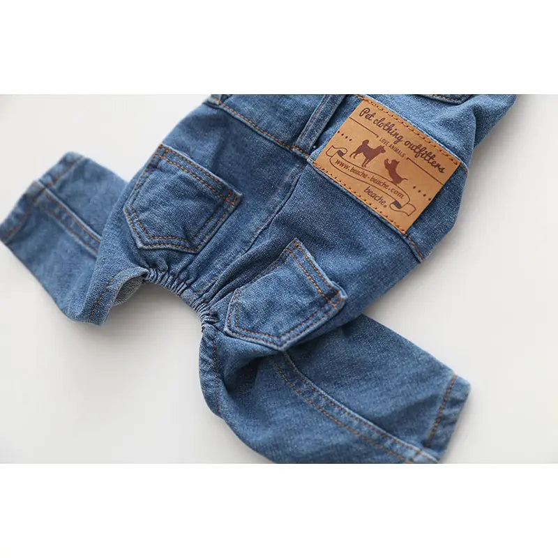 Denim Pet Dog Clothes Jumpsuits sold by Poopy and Poops General Pet Store poppyandpoops.ca