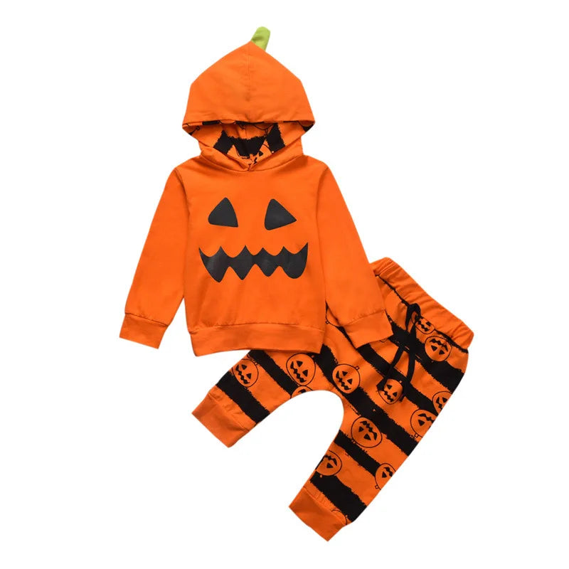 Toddler Pumpkin Baby Halloween Set Clothes unisex AZ100003 orange sold by Poopy and Poops General Pet Store poppyandpoops.ca