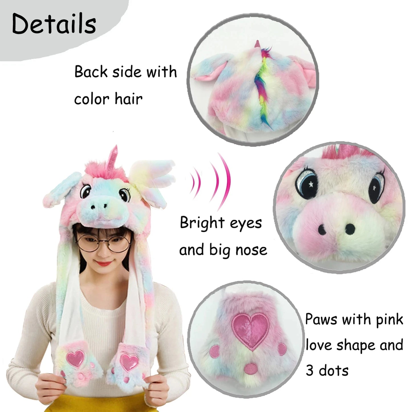 Unicorn Ear Move Hat Plush Animal Moving Ear Hat Christmas Halloween Costume Winter Cap Popup Ears Cap Christmas Funny Hat sold by Poopy and Poops General Pet Store poppyandpoops.ca