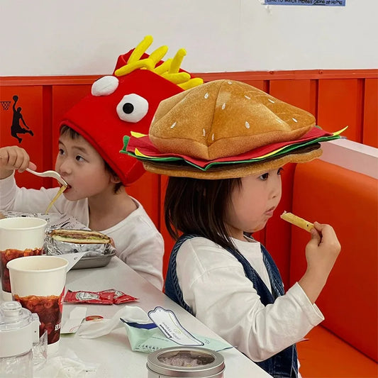 Unisex Girl Kids Burger Hamburger Hat For Halloween Party Carnival Funny Fast Food Boy French Fries Cap Costume Prop sold by Poopy and Poops General Pet Store poppyandpoops.ca