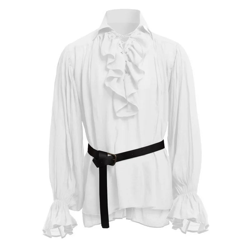 Wholesale Medieval Renaissance Lacing Up Ruffles Pirate Halloween Costume White sold by Poopy and Poops General Pet Store poppyandpoops.ca