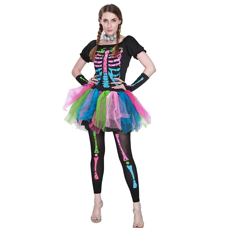 Women's Colorful Skeleton Dress with Leggings Halloween Costumes sold by Poopy and Poops General Pet Store poppyandpoops.ca