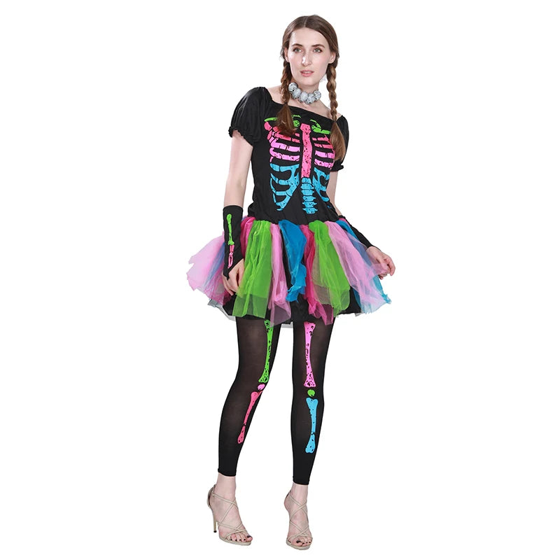 Women's Colorful Skeleton Dress with Leggings Halloween Costumes sold by Poopy and Poops General Pet Store poppyandpoops.ca