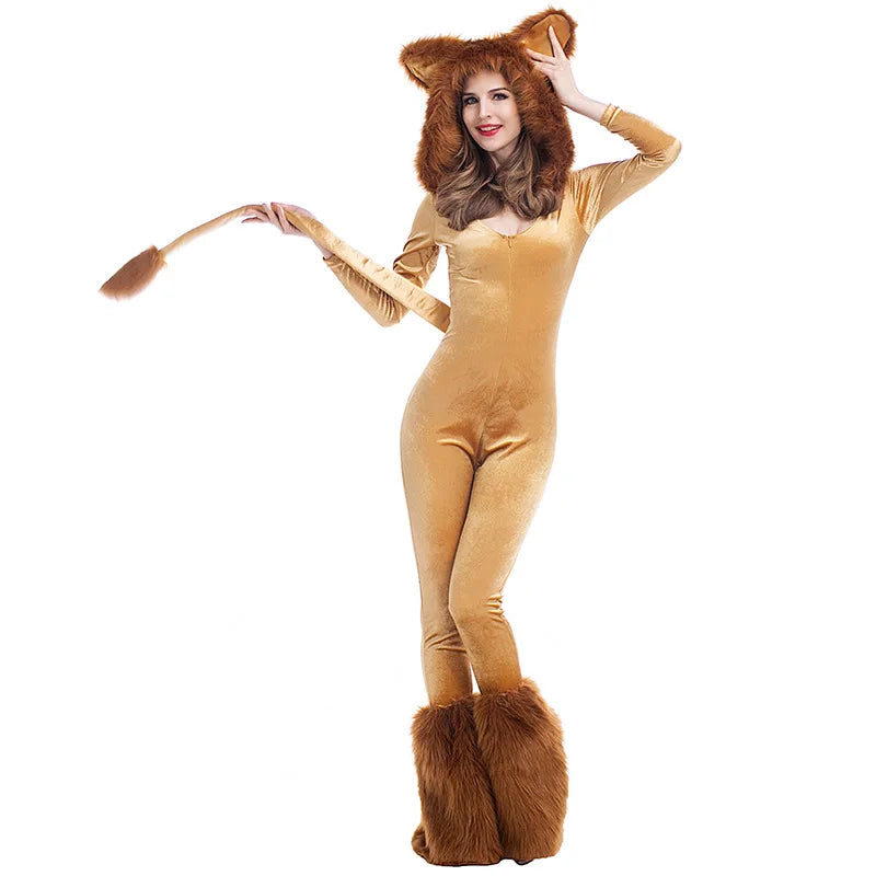 Women Deluxe Lion King Jumpsuits Halloween Costume Gold sold by Poopy and Poops General Pet Store poppyandpoops.ca