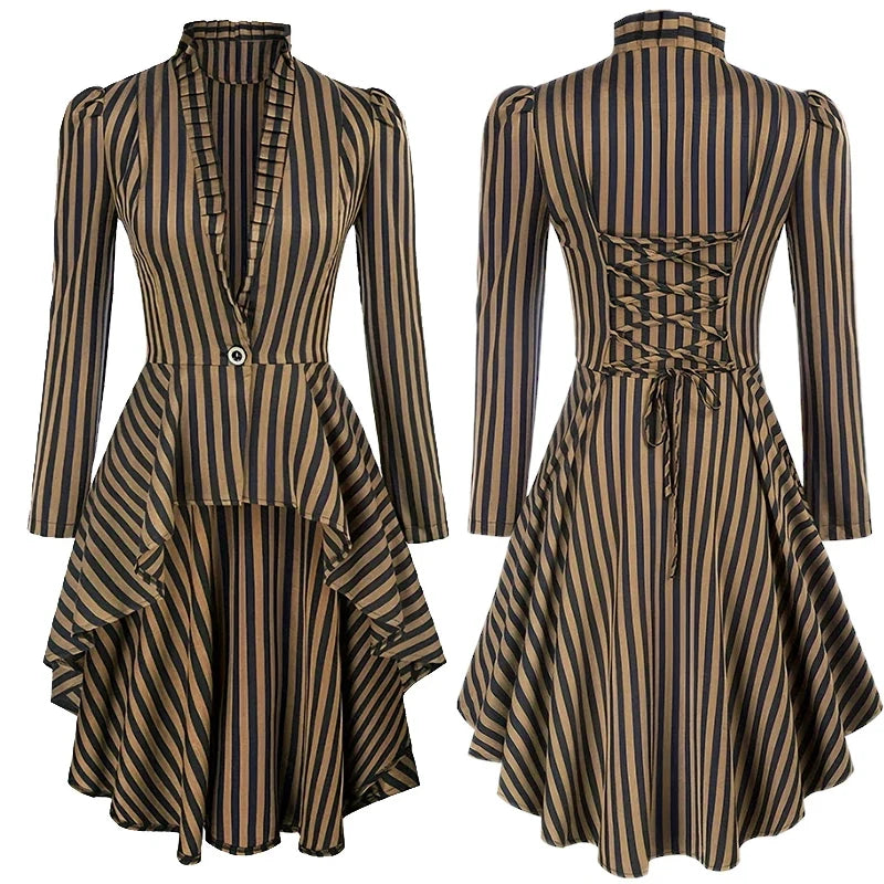 Women's Medieval Pirate Jacket Ruffled Waist Corset Dresses A sold by Poopy and Poops General Pet Store poppyandpoops.ca