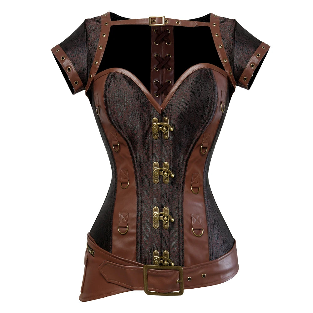 Women Steampunk Faux Leather Overbust Corset Top Pirate Halloween Costume sold by Poopy and Poops General Pet Store poppyandpoops.ca