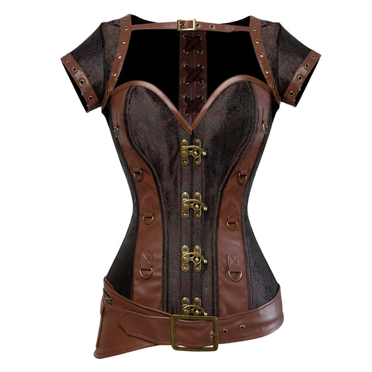 Women Steampunk Faux Leather Overbust Corset Top Pirate Halloween Costume sold by Poopy and Poops General Pet Store poppyandpoops.ca