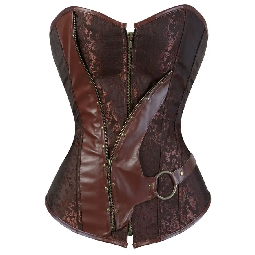 Women Steampunk Faux Leather Overbust Corset Top Pirate Halloween Costume 5829brown sold by Poopy and Poops General Pet Store poppyandpoops.ca