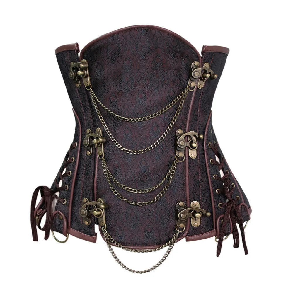 Women Steampunk Faux Leather Overbust Corset Top Pirate Halloween Costume 2083brown sold by Poopy and Poops General Pet Store poppyandpoops.ca