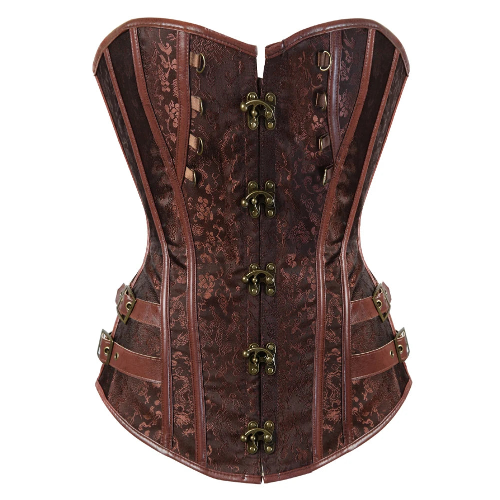 Women Steampunk Faux Leather Overbust Corset Top Pirate Halloween Costume sold by Poopy and Poops General Pet Store poppyandpoops.ca