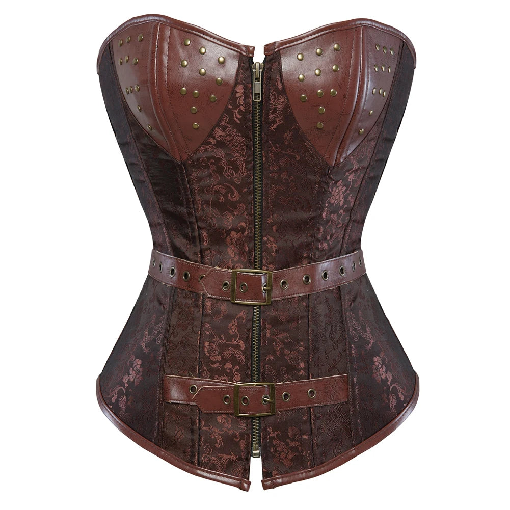 Women Steampunk Faux Leather Overbust Corset Top Pirate Halloween Costume sold by Poopy and Poops General Pet Store poppyandpoops.ca