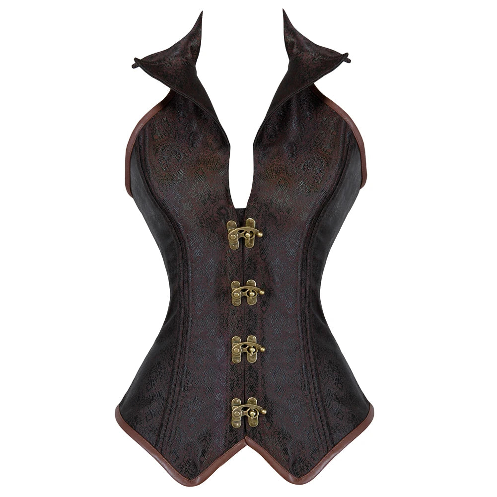 Women Steampunk Faux Leather Overbust Corset Top Pirate Halloween Costume 2096brown sold by Poopy and Poops General Pet Store poppyandpoops.ca