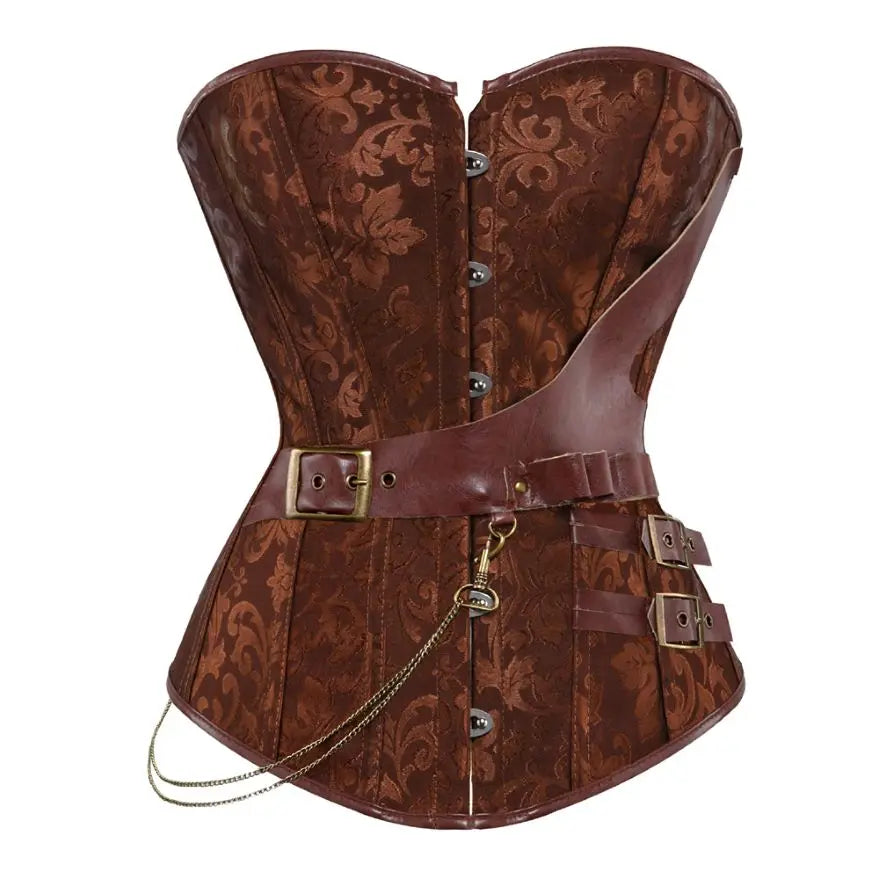 Women Steampunk Faux Leather Overbust Corset Top Pirate Halloween Costume 8103brown sold by Poopy and Poops General Pet Store poppyandpoops.ca