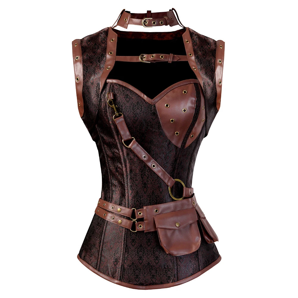 Women Steampunk Faux Leather Overbust Corset Top Pirate Halloween Costume sold by Poopy and Poops General Pet Store poppyandpoops.ca