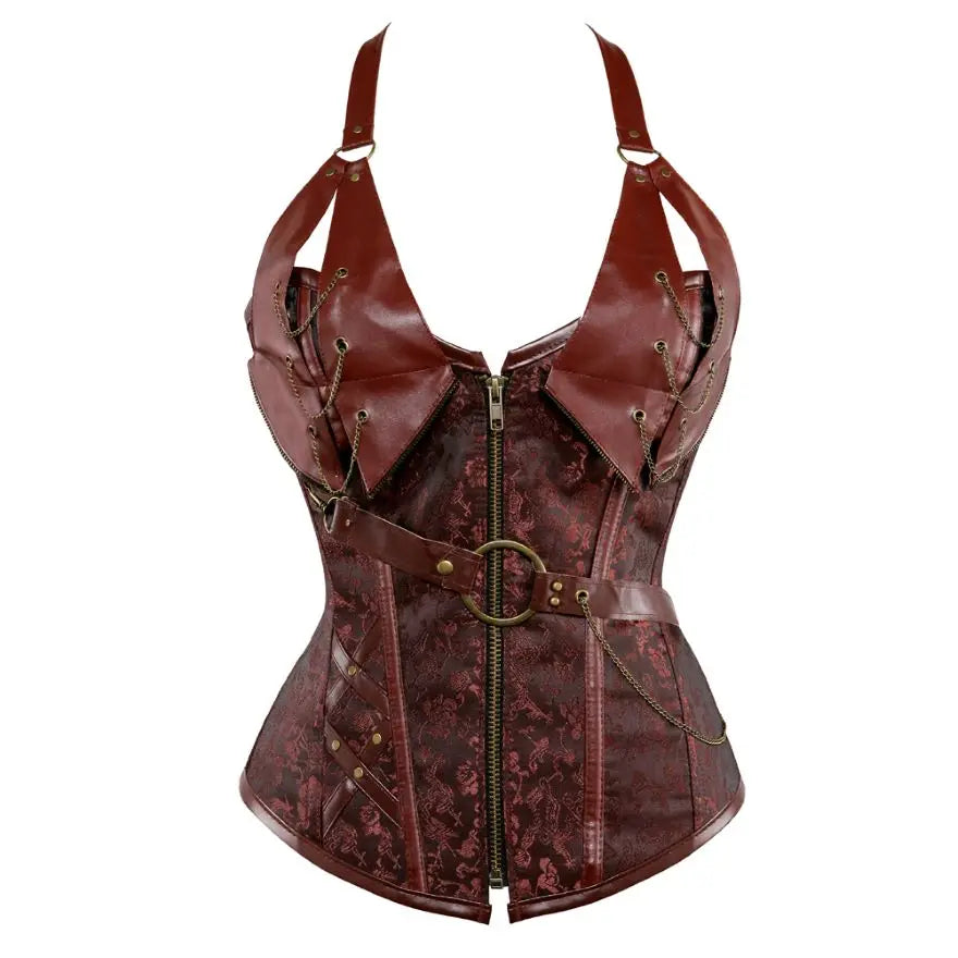 Women Steampunk Faux Leather Overbust Corset Top Pirate Halloween Costume 8105brown sold by Poopy and Poops General Pet Store poppyandpoops.ca