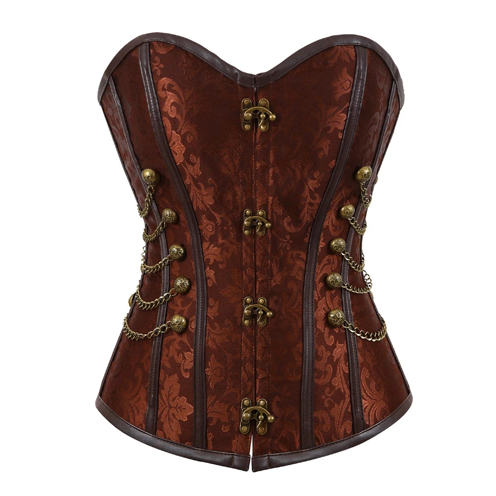 Women Steampunk Faux Leather Overbust Corset Top Pirate Halloween Costume 2837brown sold by Poopy and Poops General Pet Store poppyandpoops.ca
