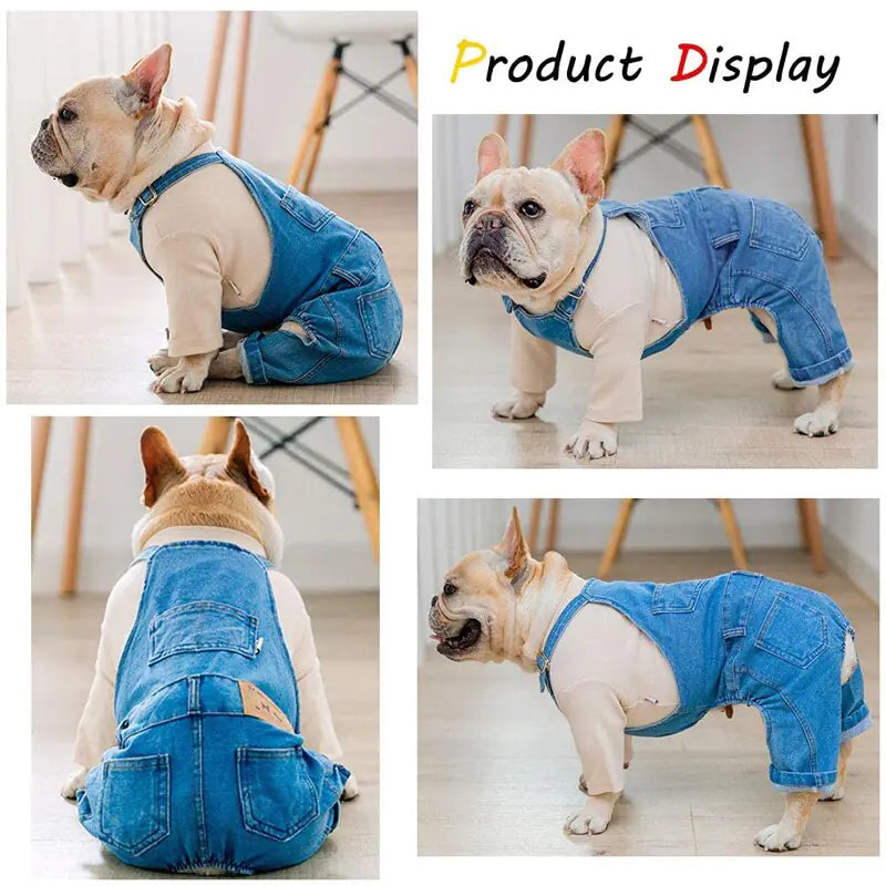 Denim Pet Dog Clothes Jumpsuits sold by Poopy and Poops General Pet Store poppyandpoops.ca