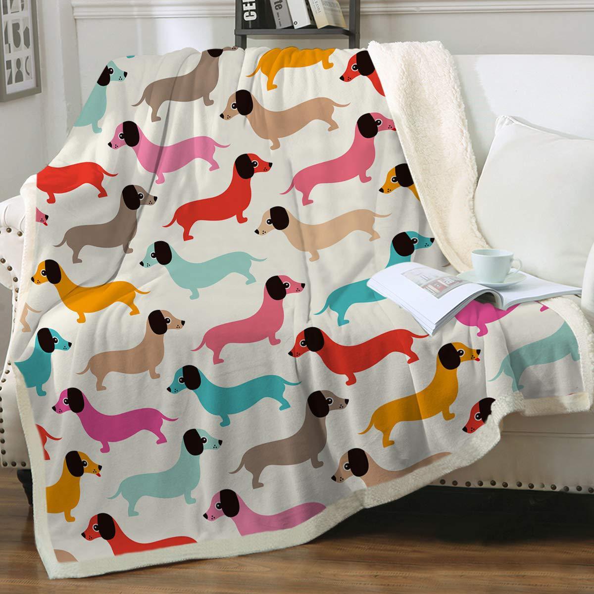 Cute Dachshund Pattern Flannel Blanket