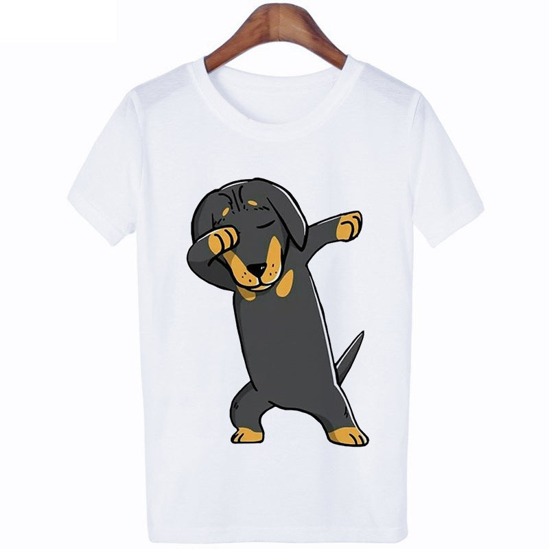 I Love Dachshund Print Women's Short Sleeve Crew Neck Tee-Shirt