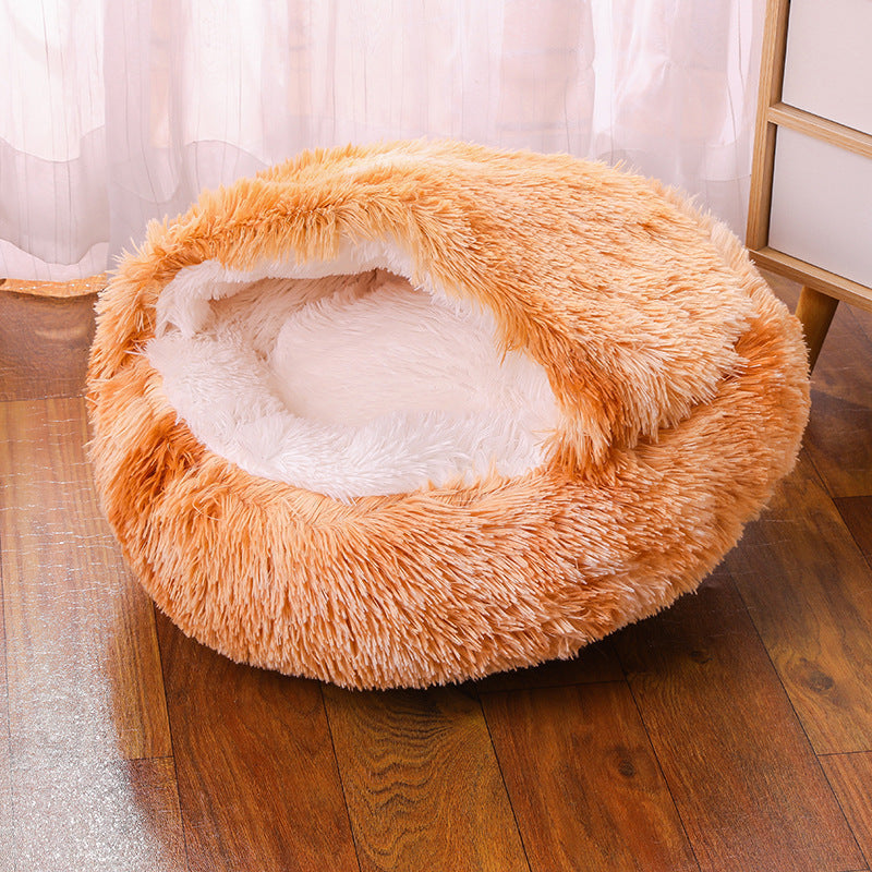 Plush Faux Fur Self Warming Waterproof Semi-enclosed Pet Dog Bed