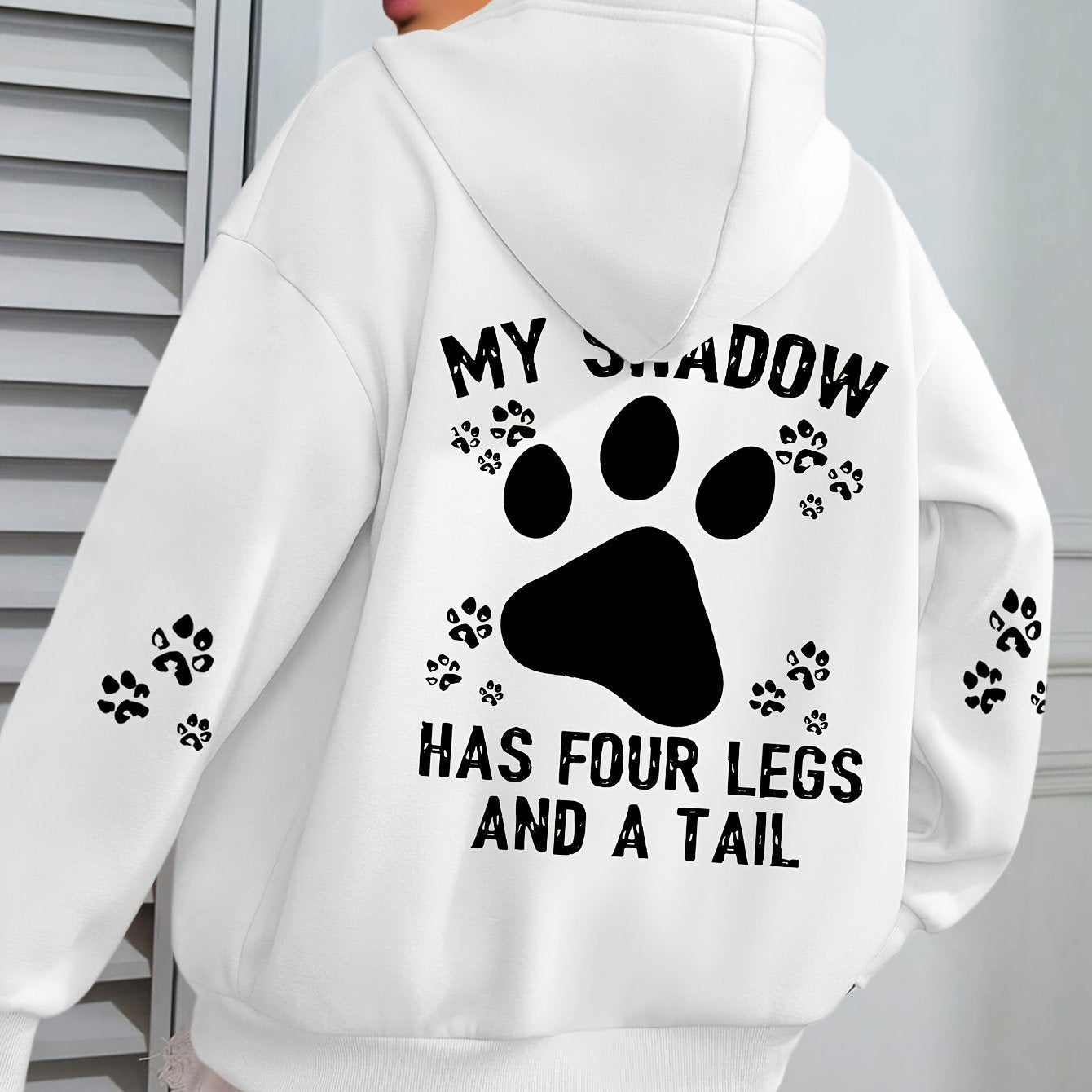 Women's My Shadow Has 4 Legs and a Tail Pawprint Hoodie in Gray, Khaki, Light Purple and Gray