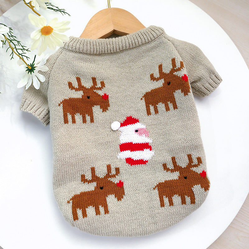 Santa And Reindeer Knitted Dog Pet Sweater
