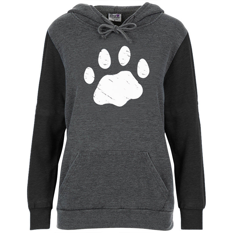 Women's Pawprint Long-sleeved Light Weight Hoodie in Gray Black or Pink