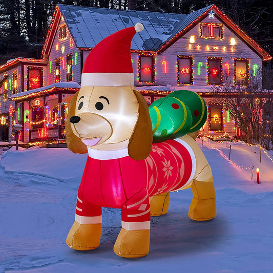 Dachshund Sausage Dog Packing a Christmas Tree Inflatable Lawn and Garden Decorations