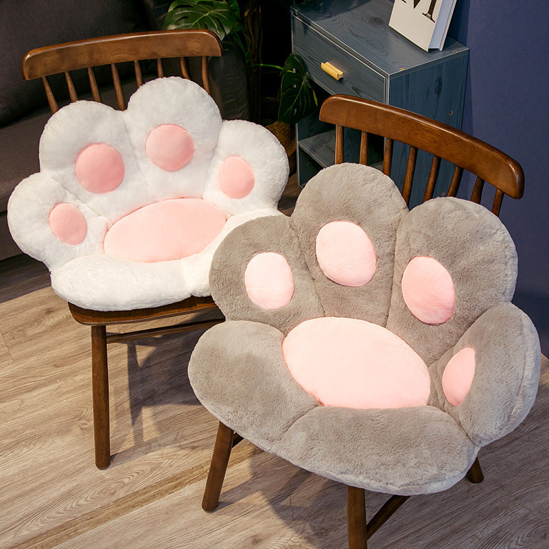 Plush Paw Print Chair Seat Cushion in Gray Blue Pink and White