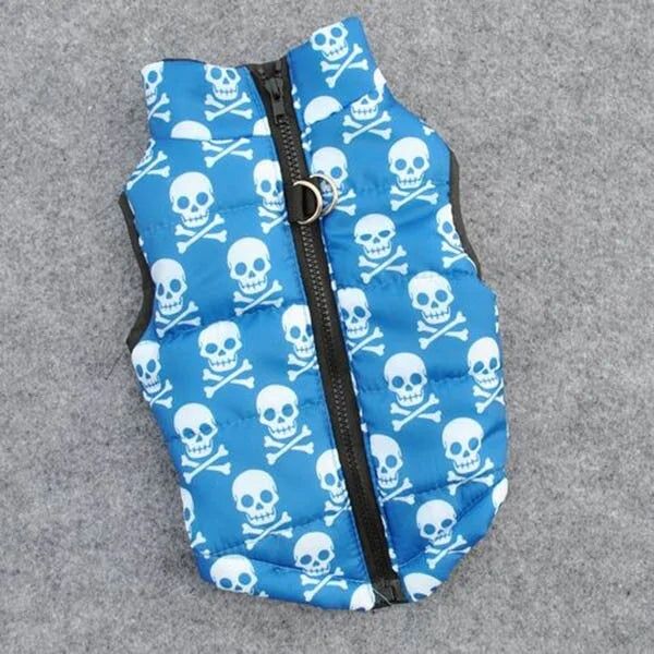 Winter Dog Coat Jacket Skull Blue sold by Poopy and Poops General Pet Store poppyandpoops.ca