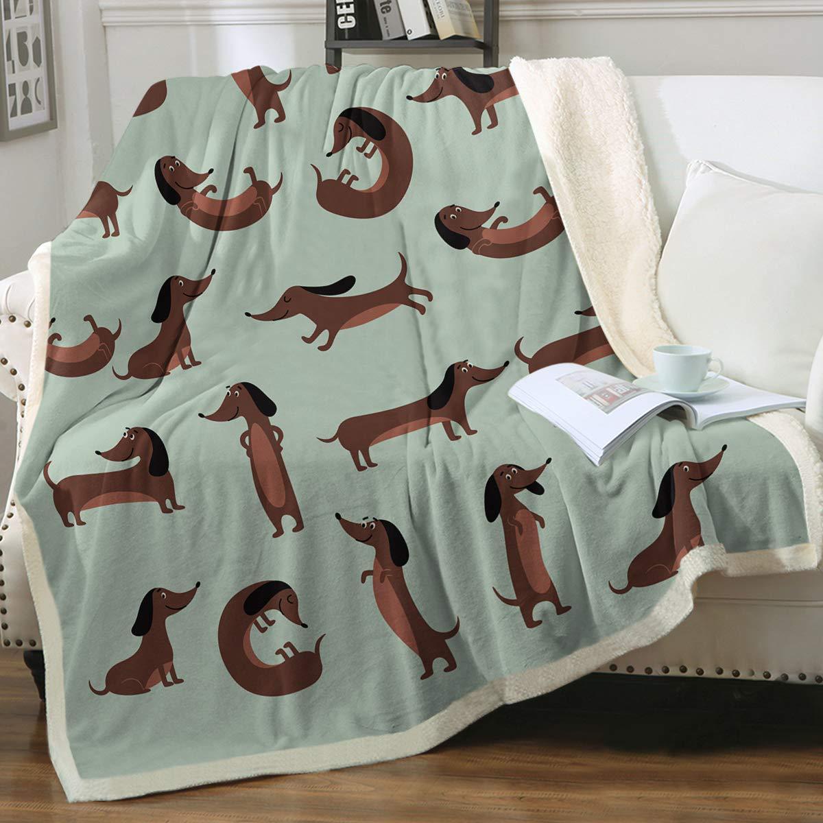 Cute Dachshund Pattern Flannel Blanket