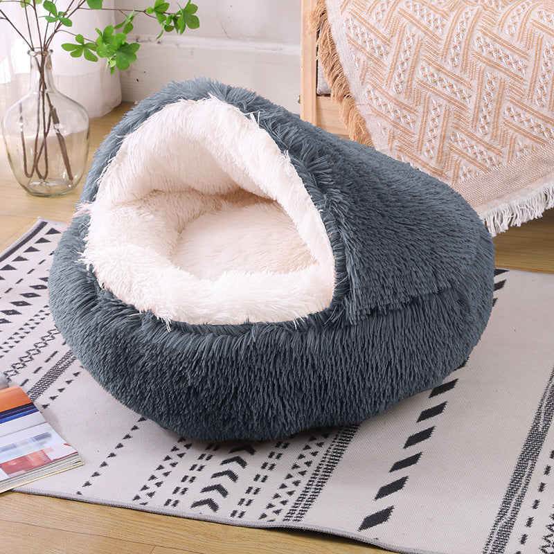 Plush Faux Fur Self Warming Waterproof Semi-enclosed Pet Dog Bed